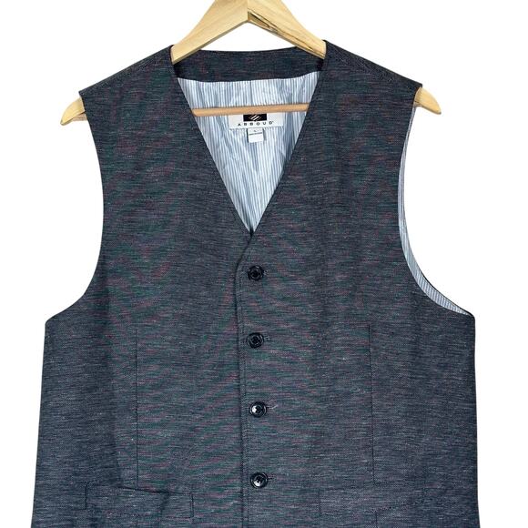 Joseph Abboud Vest Mens L Blue Linen Button Down Classic Preppy Workwear Formal - Picture 2 of 5